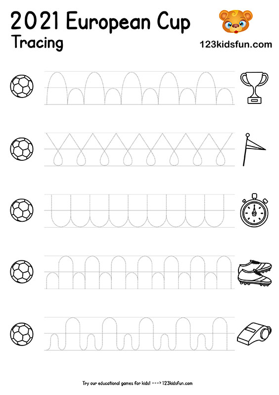 European Cup 2021 - Football Tracing Worksheets for Kids