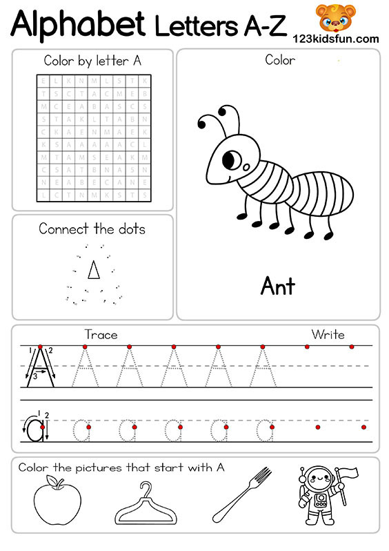 Free Alphabet Practice A-Z Letter Preschool Printable Worksheets to Learn for Kids