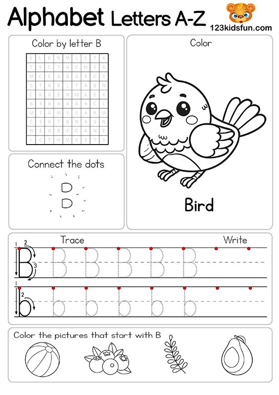 Free Alphabet Practice A-Z Letter Preschool Printable Worksheets to Learn for Kids