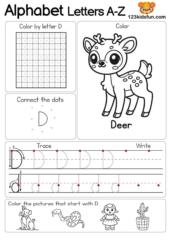 Free Alphabet Practice A-Z Letter Preschool Printable Worksheets to Learn for Kids