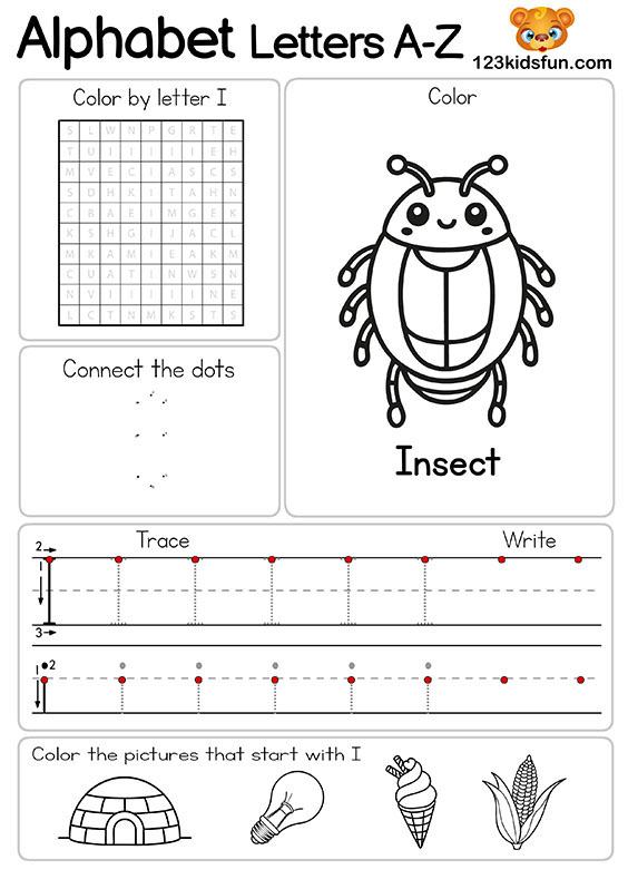 Free Alphabet Practice A-Z Letter Preschool Printable Worksheets to Learn for Kids