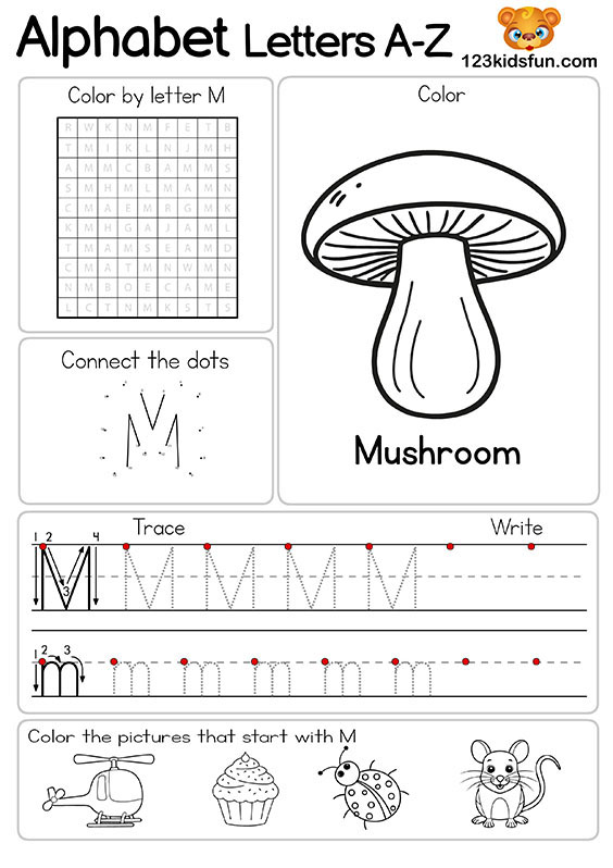 Free Alphabet Practice A-Z Letter Preschool Printable Worksheets to Learn for Kids