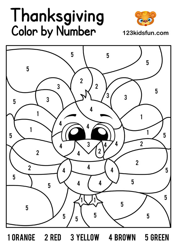 11 Free Thanksgiving Color By Number Pages For Kids