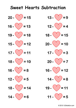 Valentine's Day Addition and Subtraction Worksheets