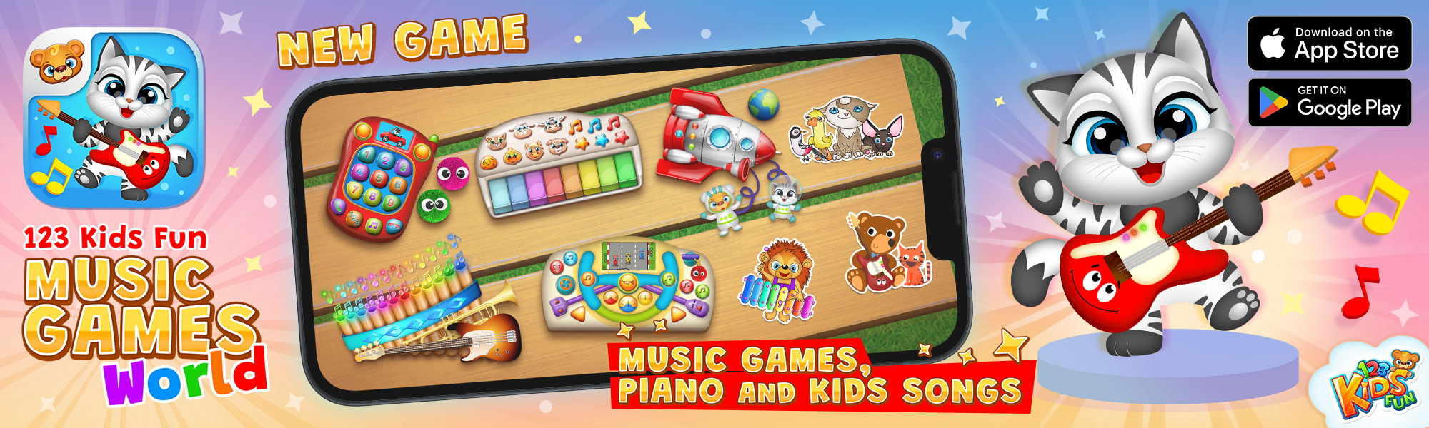 123 Kids Fun Music Games World - Music Games, Piano, Kids Songs