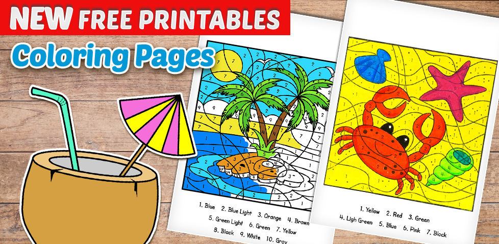 Free Color By Number Summer Coloring Pages for Kids Printable.