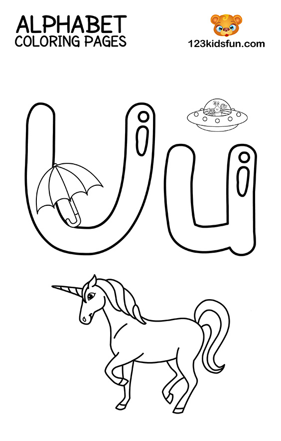 Alphabet Coloring Pages - U is for Unicorn