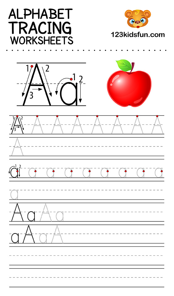 Alphabet Tracing Worksheets A Z Free Printable For Kids 123 Kids Fun Apps