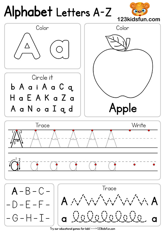 Free Alphabet Practice A-Z Letter Worksheets | 123 Kids ...