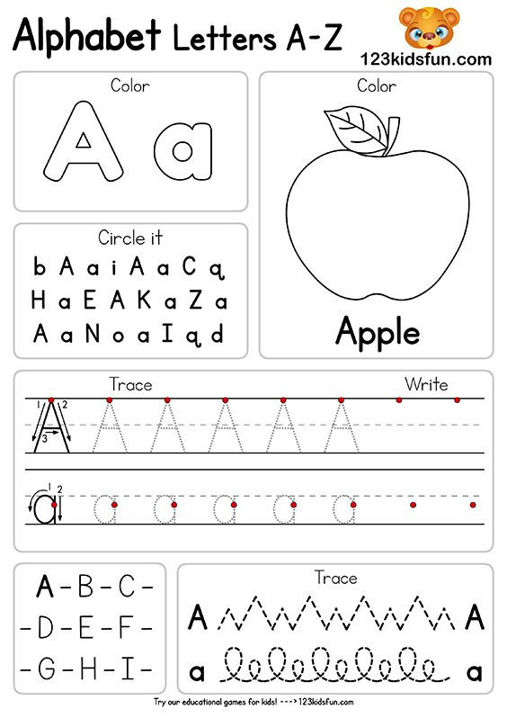 Free Alphabet Practice A-Z Letter Preschool Printable Worksheets to Learn for Kids