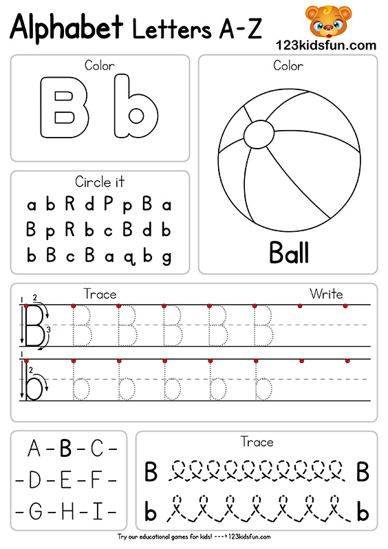 Free Alphabet Practice A-Z Letter Worksheets | 123 Kids Fun Apps