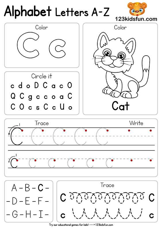 Free Alphabet Practice A-Z Letter Worksheets | 123 Kids ...