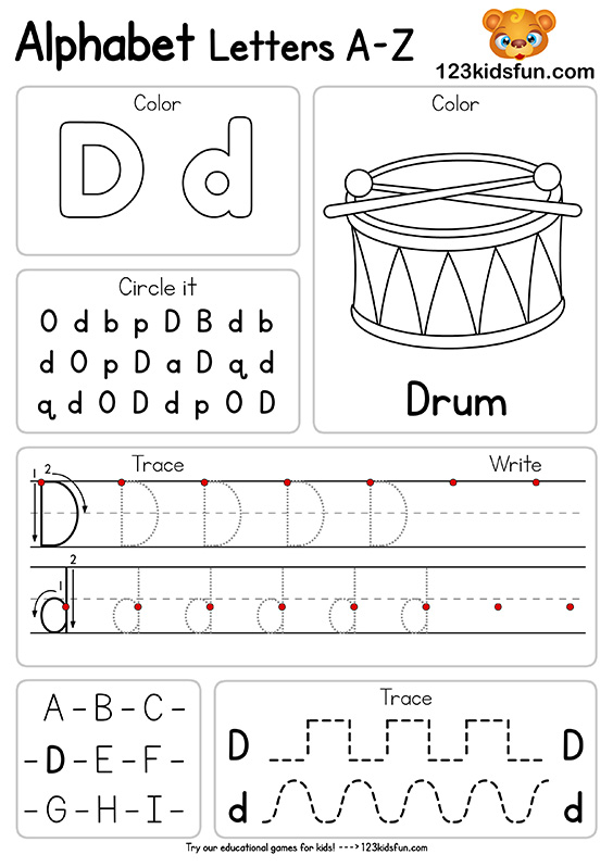Free Alphabet Practice A-Z Letter Preschool Printable Worksheets to Learn for Kids