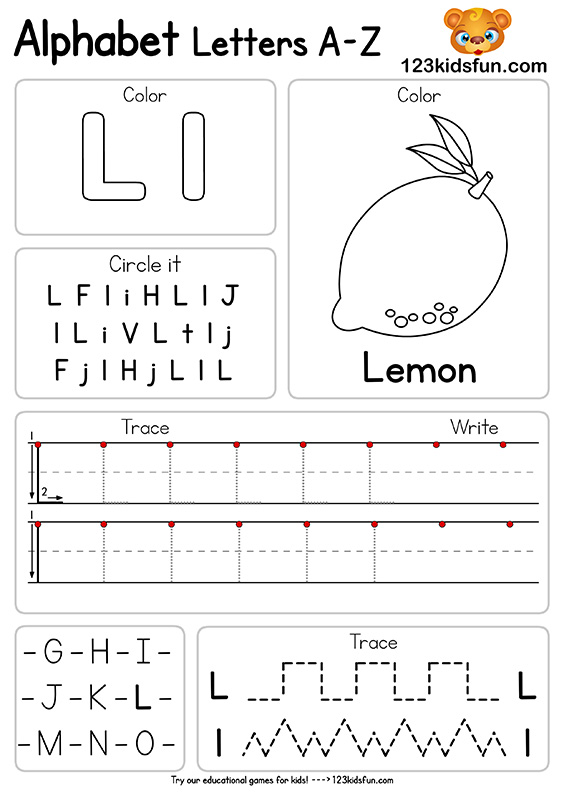 Free Alphabet Practice A-Z Letter Preschool Printable Worksheets to Learn for Kids