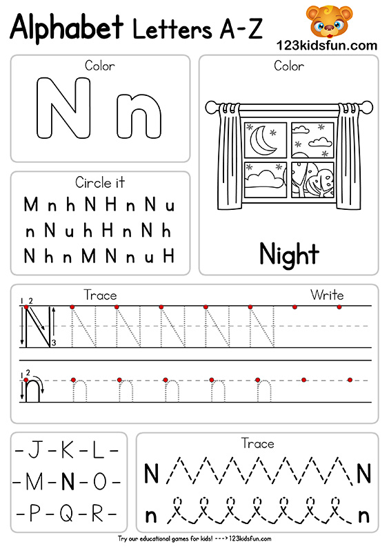 Free Alphabet Practice A-Z Letter Preschool Printable Worksheets to Learn for Kids