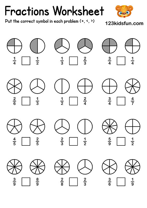 Color & Compare Fractions - Free Printable Fraction Circles Worksheets for Kids