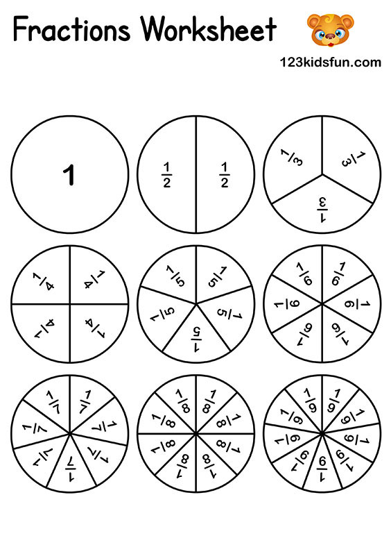 Fraction Circles Worksheet  -  Free Printable Math Worksheets for Kids