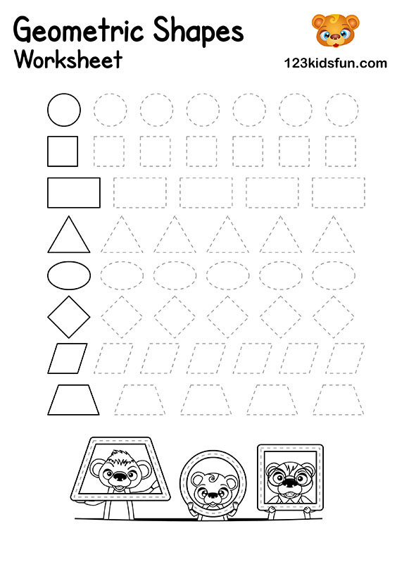 Tracing Shapes Worksheet for Kindergarten & Preschool Children