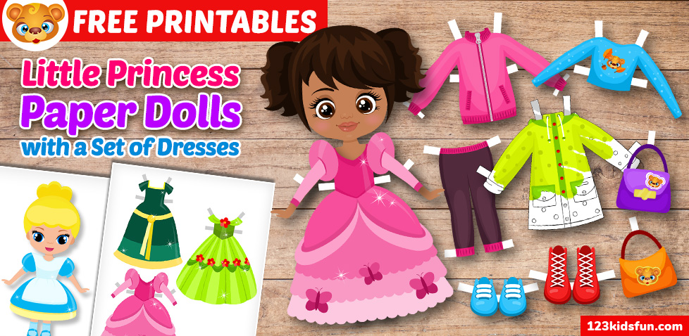 Printable Little Princess Paper Doll with a Set of Dresses