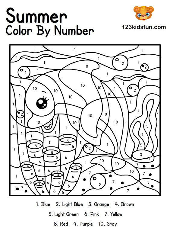 Free Printable Summer Color by Number Coloring Pages For Kids
