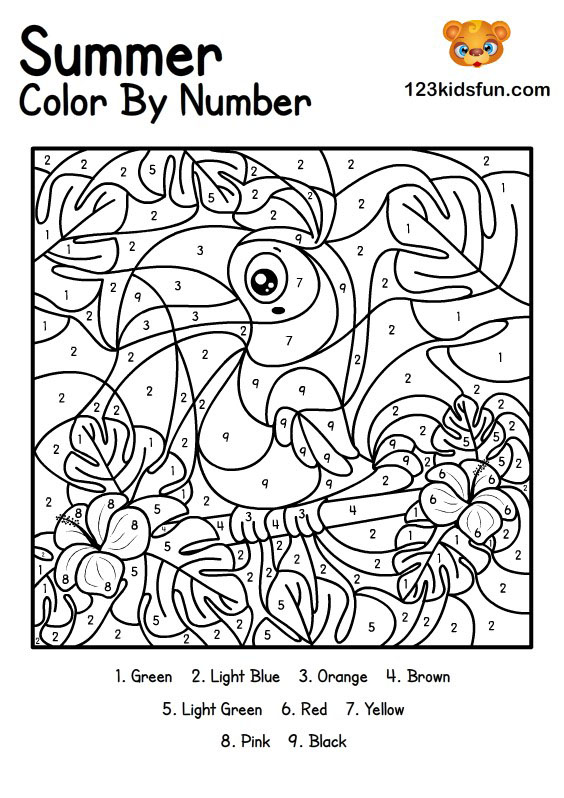 Free Printable Summer Color by Number Coloring Pages For Kids