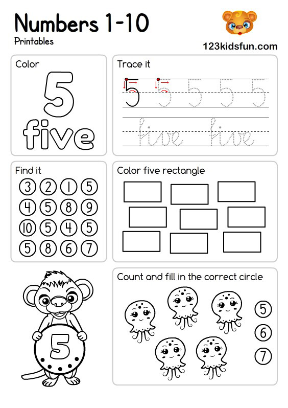 Number Worksheets 1-10 – Free Printable Preschool Math Worksheets