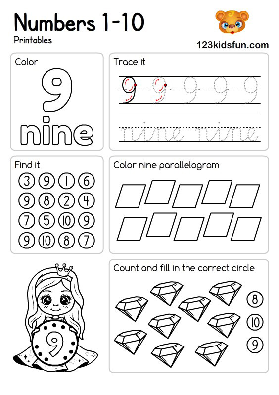 Free Preschool & Kindergarten Number Worksheets 1-10 for Kids