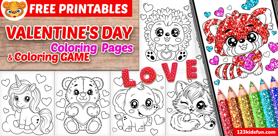 Free Printable Valentine’s Day Coloring Pages and Valentine’s Day Cards for Kids