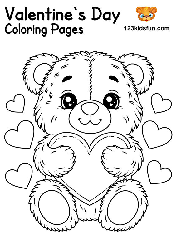 Cute Valentine Bear - Free Valentine's Day Coloring Pages for Kids and Printable Valentine's Day Cards