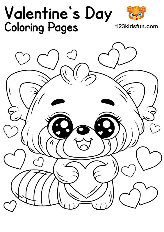 Red Panda - Free Valentine's Day Coloring Pages for Kids and Printable Valentine's Day Cards