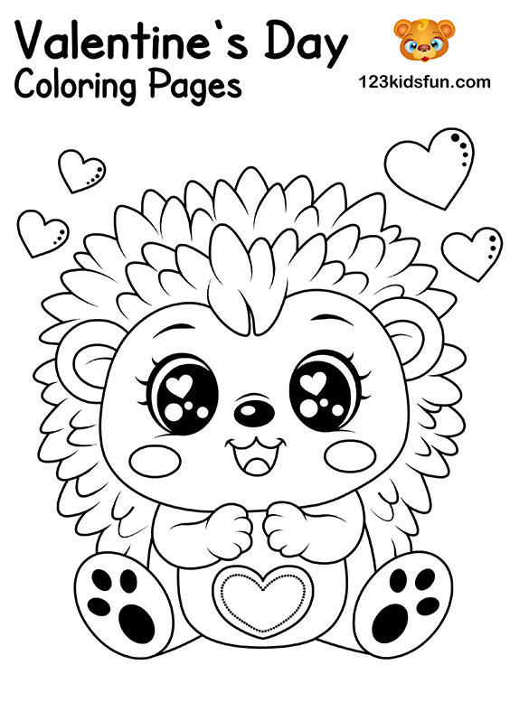 Hedgehog - Free Valentine's Day Coloring Pages for Kids and Printable Valentine's Day Cards