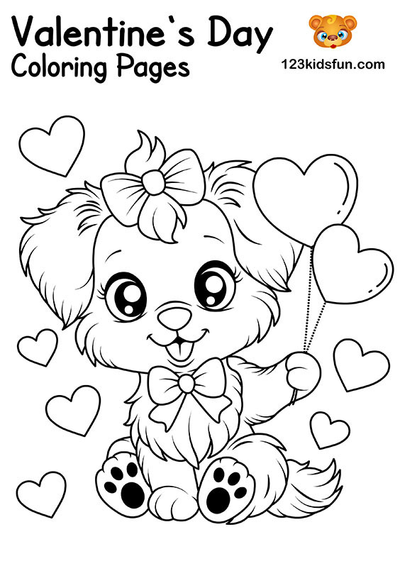 Valentine Dog - Free Valentine's Day Coloring Pages for Kids and Printable Valentine's Day Cards