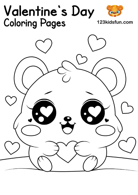 Hamster - Free Valentine's Day Coloring Pages for Kids and Printable Valentine's Day Cards