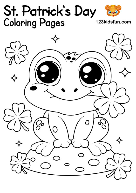Lucky Frog with Shamrock - Free Printable St. Patrick’s Day Coloring Pages for Kids