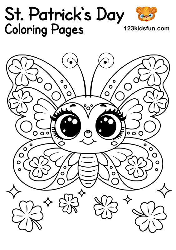 Lucky Butterfly with Shamrock - Free Printable St. Patrick’s Day Coloring Pages for Kids