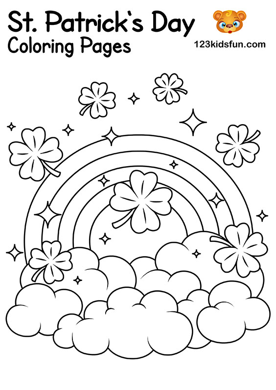 Rainbow and Shamrocks - Free Printable St. Patrick’s Day Coloring Pages for Kids