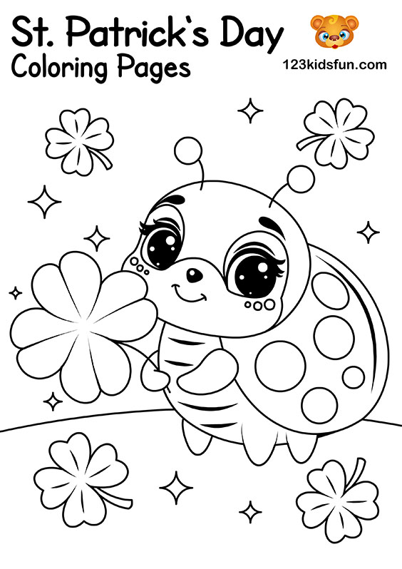 Lucky Ladybug with Shamrocks - Free Printable St. Patrick’s Day Coloring Pages for Kids