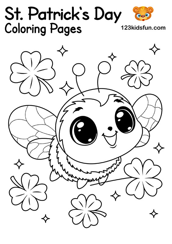 Lucky Bee with Shamrocks - Free Printable St. Patrick’s Day Coloring Pages for Kids