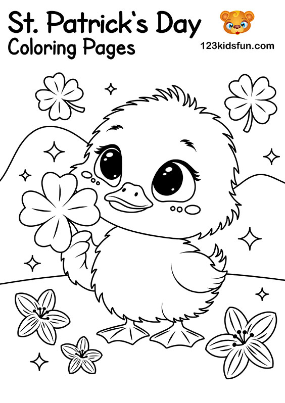 Lucky Duck with Shamrock - Free Printable St. Patrick’s Day Coloring Pages for Kids