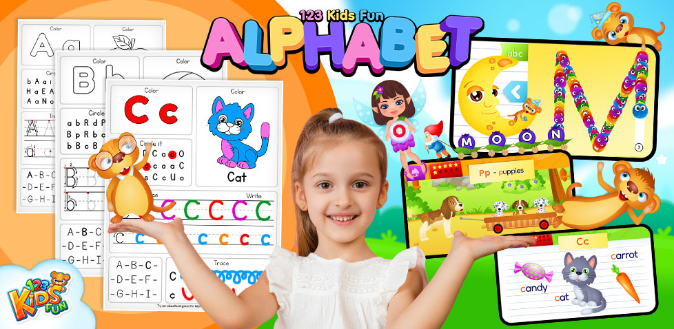 123 Kids Fun Alphabet Games for Kids & Free Alphabet Practice A-Z Letter Worksheets for Kids