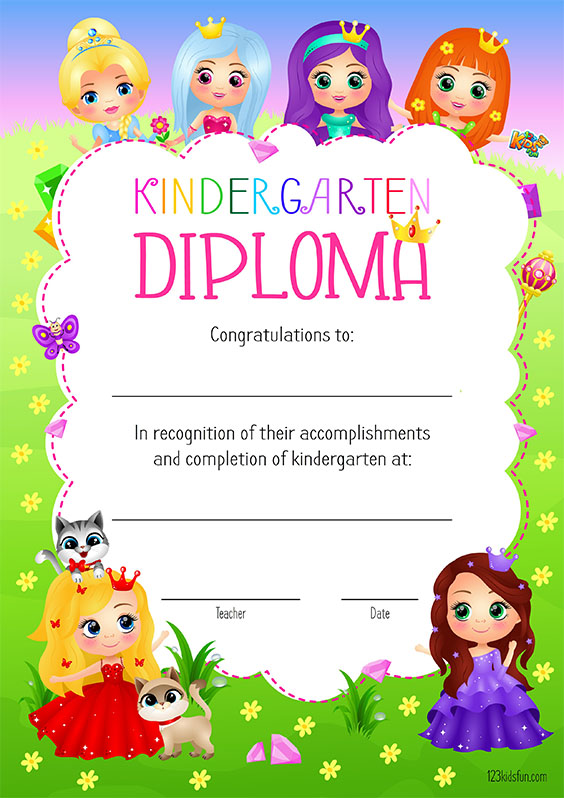 Free Printable Colorful Kids Graduation Diploma - Girl Personalized Kindergarten Certificate