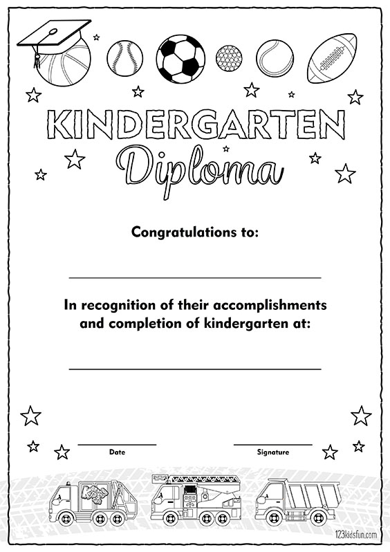 Free Printable Coloring Page Kids Graduation Diploma - Boy Personalized Kindergarten Certificate