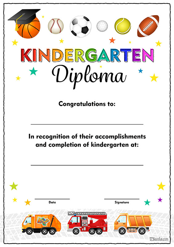Free Printable Colorful Kids Graduation Diploma - Boy Personalized Kindergarten Certificate