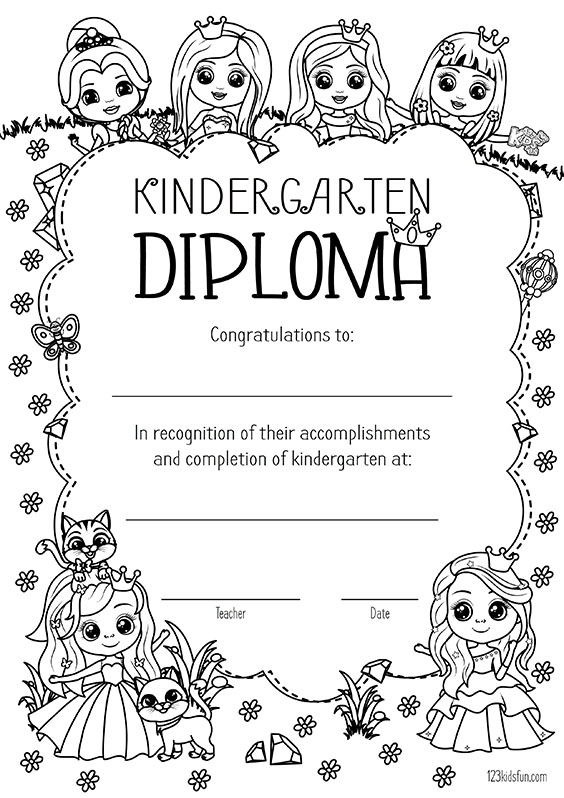 Free Printable Coloring Page Kids Graduation Diploma - Girl Personalized Kindergarten Certificate