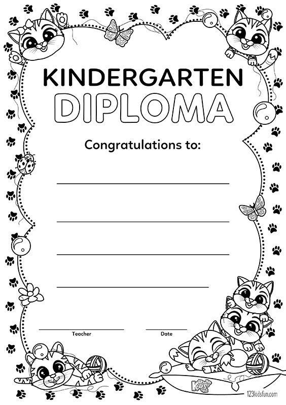 Free Printable Coloring Page Kindergarten Graduation Diploma - Graduation Gift