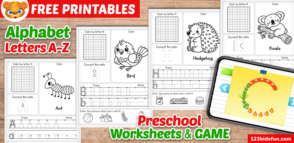 Free Alphabet Practice A-Z Letter Preschool Printable Worksheets to Learn for Kids