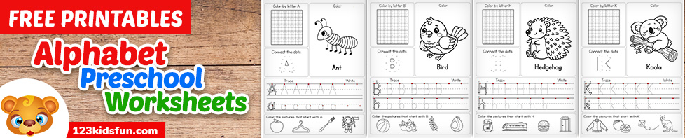 Free Printable Alphabet Preschool Worksheets Practice A-Z Letter to Learn Kids